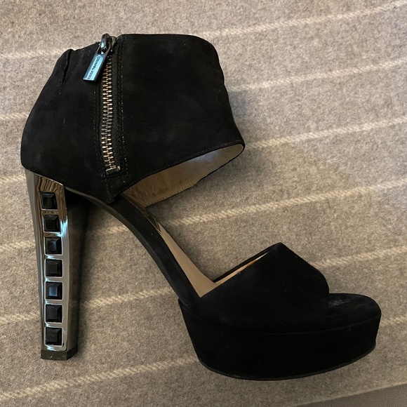 MICHAEL Michael Kors Black Suede Open Toe High Heels - Picture 3 of 6